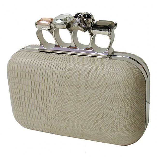 Evening Bag - Small Skull & Stone Knuckle Clutch Bags - Beige - BG-EHP7102BEI